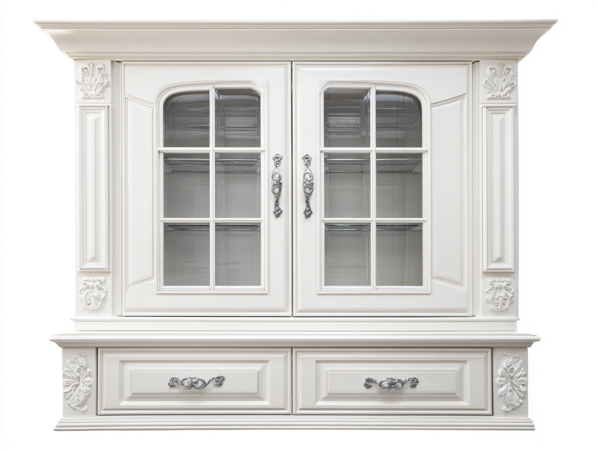 Vitrine - Bois-verre-métal - 160x45x200 cm - Blanc ivoire - Classique néoclassique