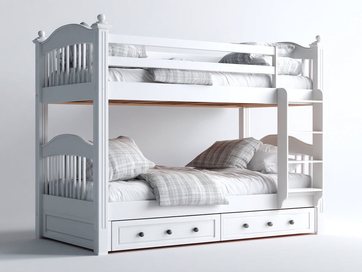 Lits superposés - bois massif - 215x105x190 cm - blanc - style classique avec rangement intégré