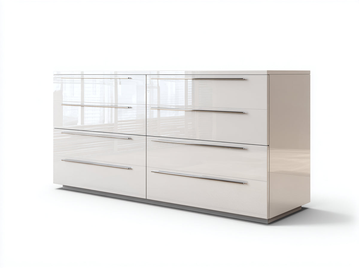 Commode - Panneau de bois - Métal - 160 x 45 x 78 cm - Blanc cassé - Style contemporain