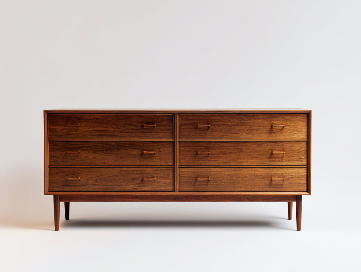 Commode - Bois - 150 x 44 x 82 cm - Noyer brun - Style mid-century