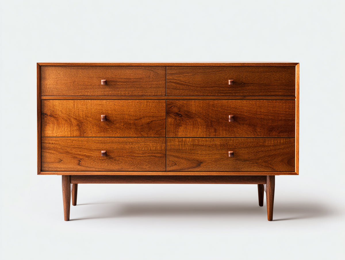 Commode - Bois - 135 x 42 x 84 cm - Noyer chaud - Style mid-century