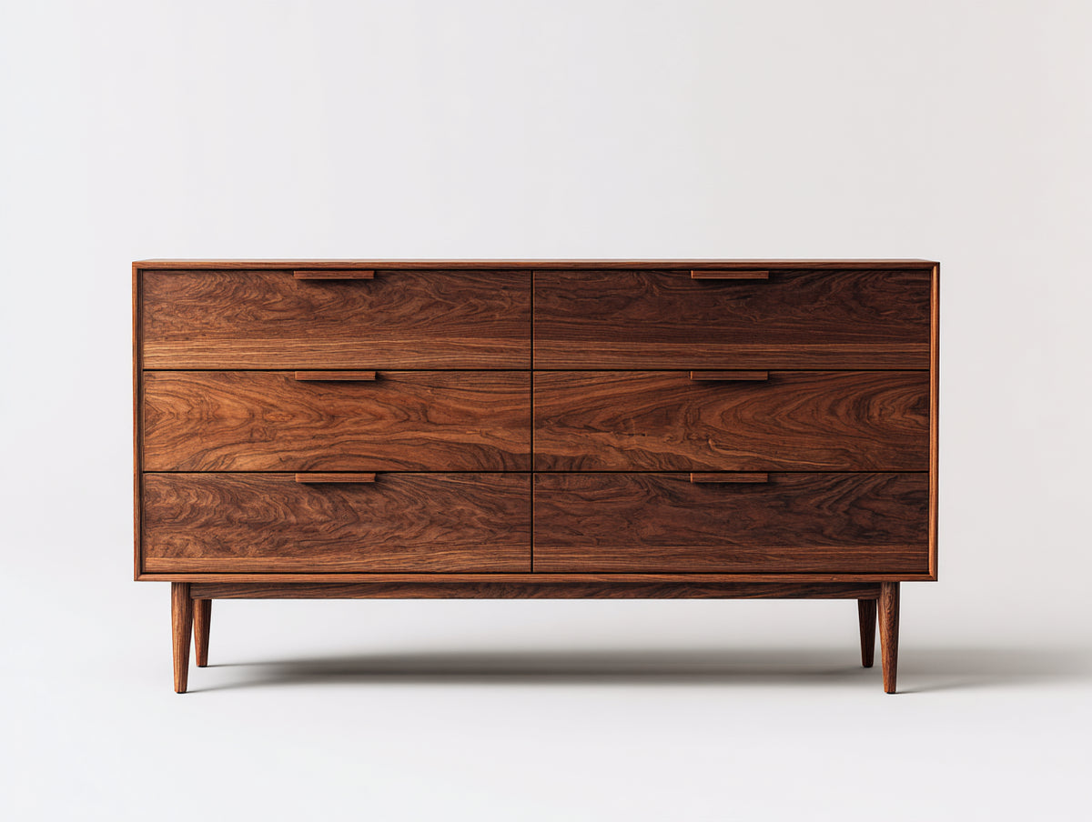 Commode - Bois - 145 x 43 x 82 cm - Noyer foncé - Style mid-century