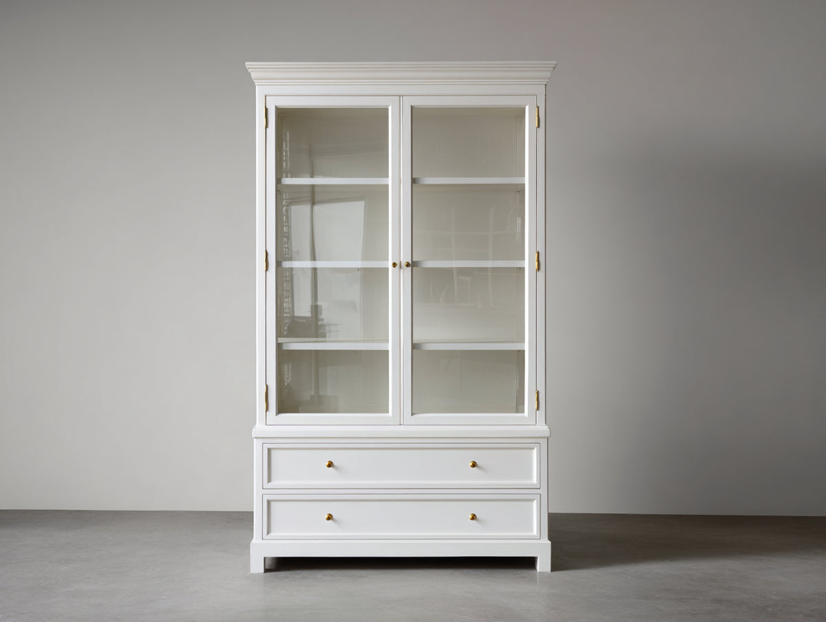 Vitrine - Bois-verre-métal - 105x42x190 cm - Blanc-Or - Classique contemporain
