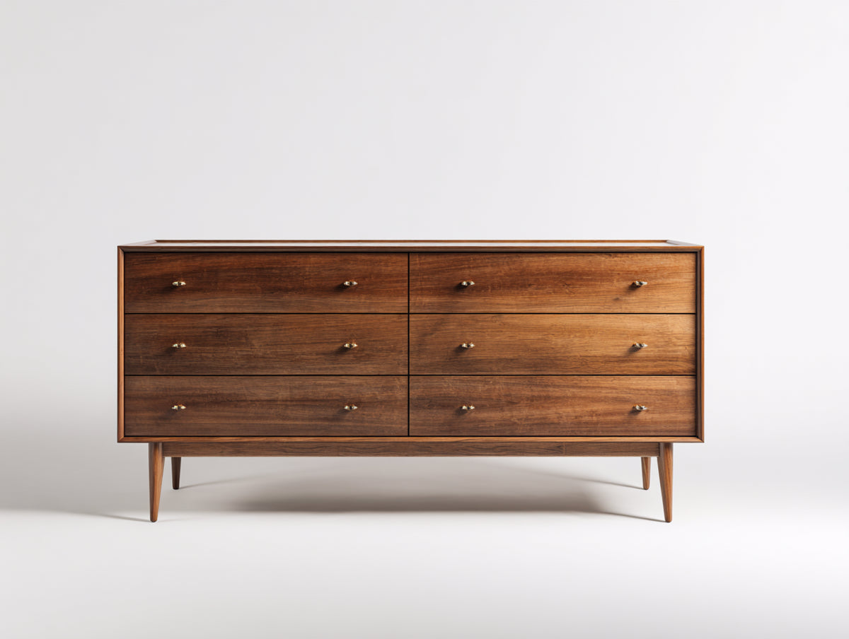 Commode - Bois - Métal - 155 x 42 x 80 cm - Noyer brun - Style mid-century