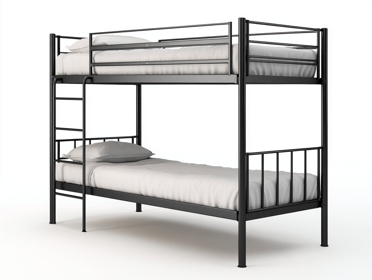Lits superposés - acier - 208x102x176 cm - noir - style moderne minimaliste avec échelle intégrée
