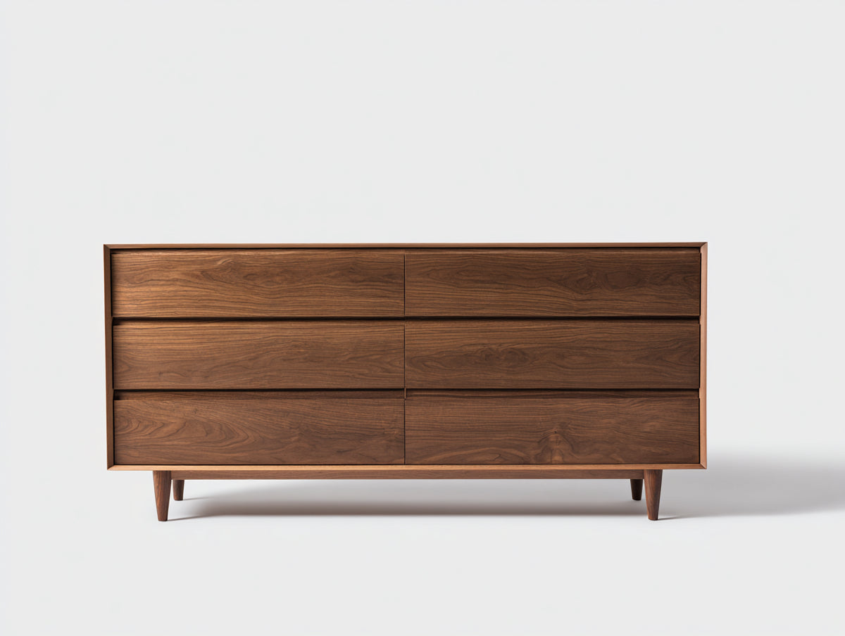Commode - Bois - 150 x 43 x 78 cm - Noyer moyen - Style mid-century minimaliste