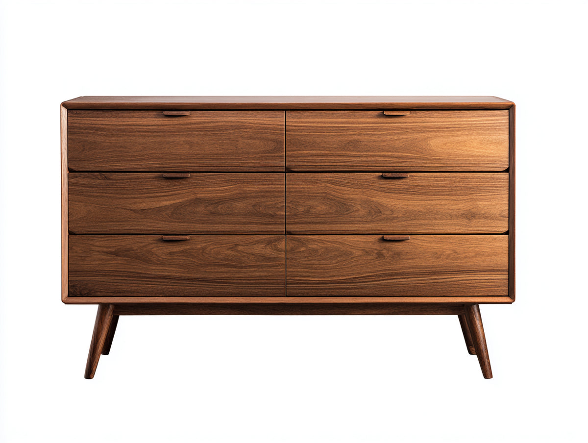 Commode - Bois - 140 x 42 x 82 cm - Noyer - Style rétro moderne