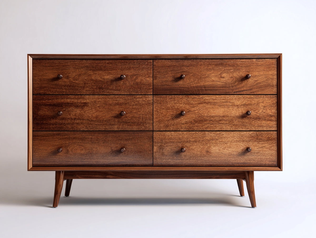 Commode - Bois - 150 x 42 x 82 cm - Noyer foncé - Style vintage moderne