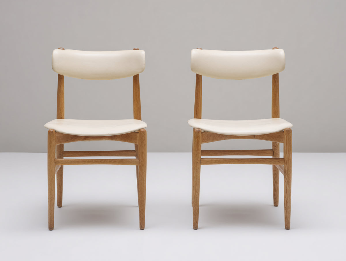 Chaise de salle à manger - Similicuir-bois - 49x53x82 cm - Blanc cassé-Bois naturel - Scandinave minimaliste